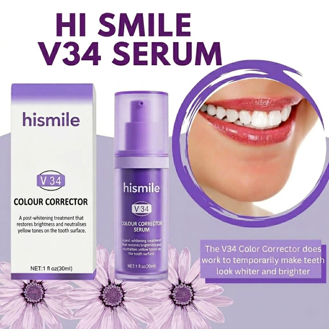 HiSmile V34 Teeth Whitening Purple Toothpaste – Color Corrector Serum for Yellow Stain Removal & Bright White Teeth