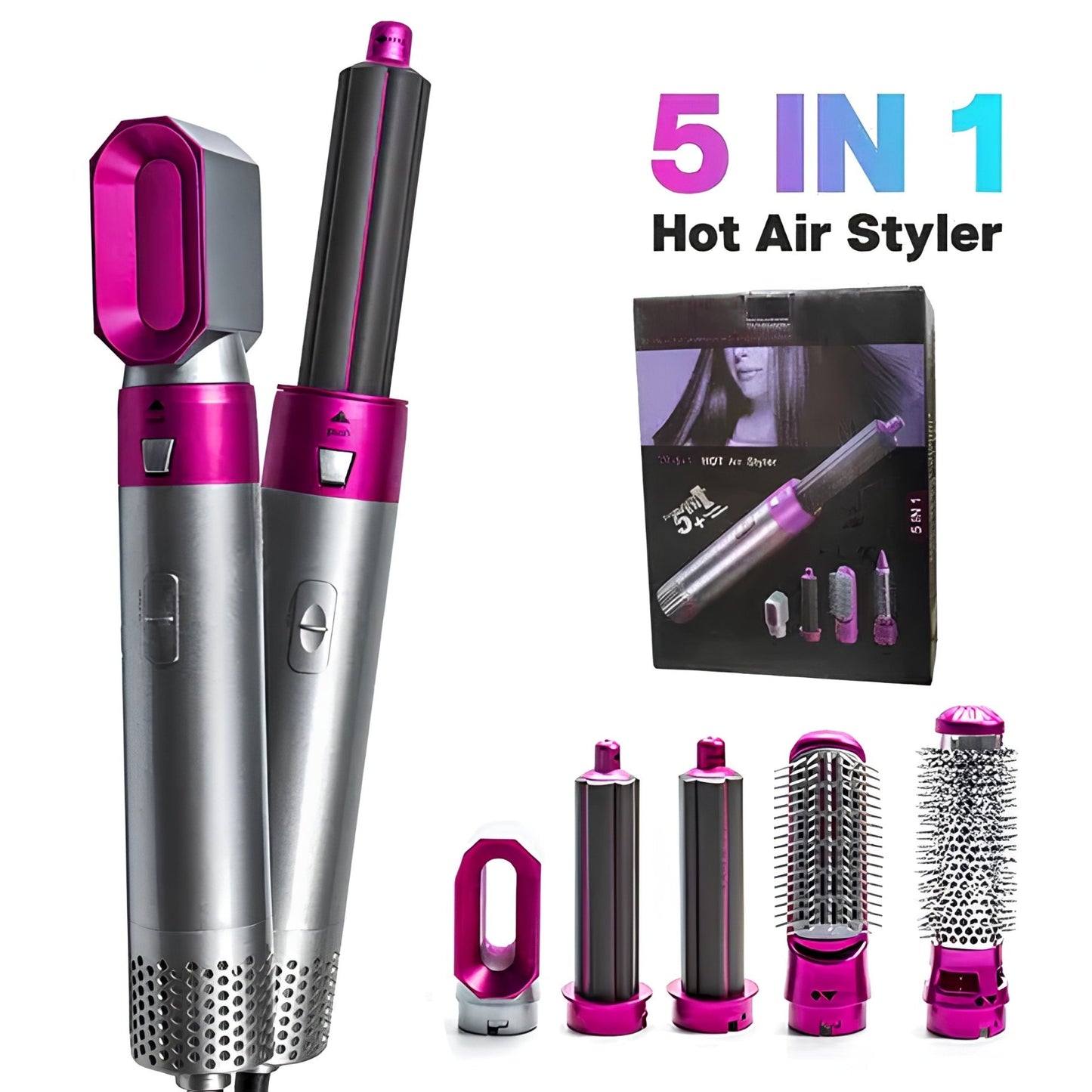 5-in-1 Ceramic Air Wrap Hair Styler – Hot Air Brush, Curler, Straightener & Volumizer