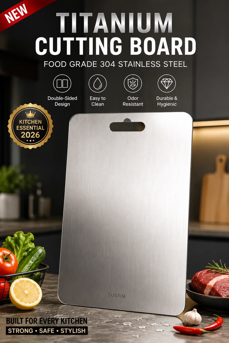 Titanium Cutting Board™ – Anti-Bacterial | No Microplastics | Rust-Proof | Food Safe