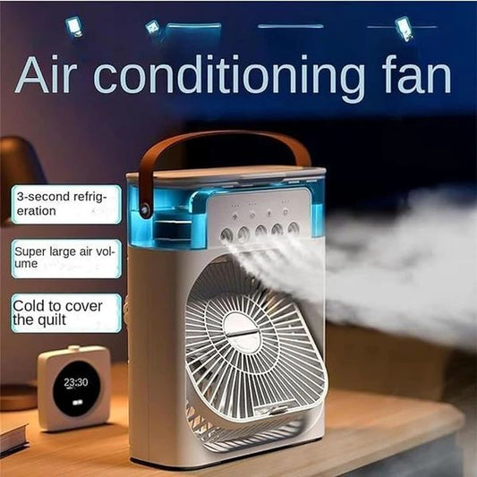 3 In 1 Small Air Cooler LED Night Light Portable Humidifier Air Adjustment Fan For Office & Home