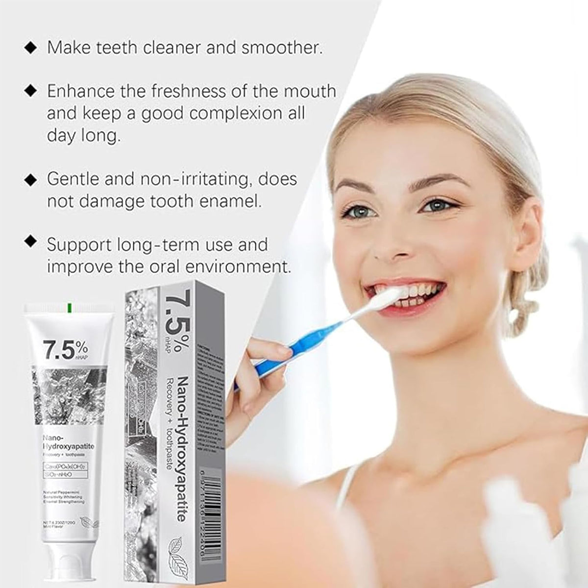 7.5% Nano Hydroxyapatite Fluoride Toothpaste – Teeth Whitening & Enamel Care
